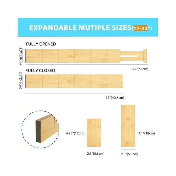 6 pack bamboo drawer dividers with 12 inserts.  17"-22" - Picture 5 of 8